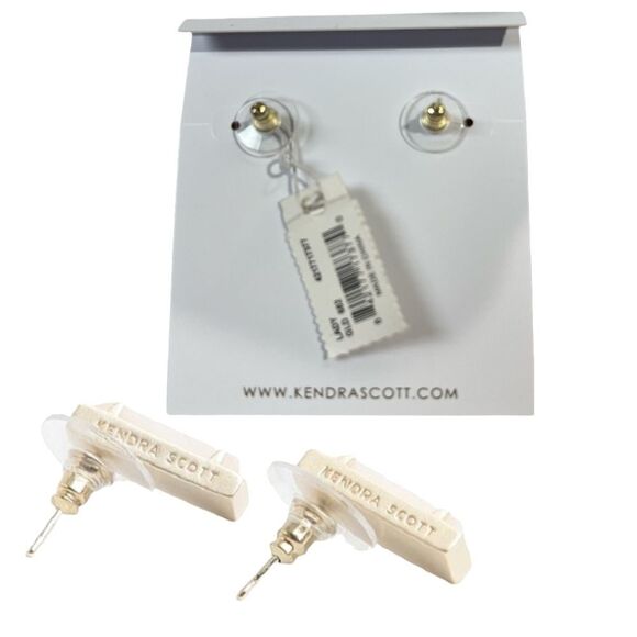 KENDRA Scott Rose Quartz Lady Pierced Earrings Set Gold Rhodium & pouch NWT - Picture 2 of 8